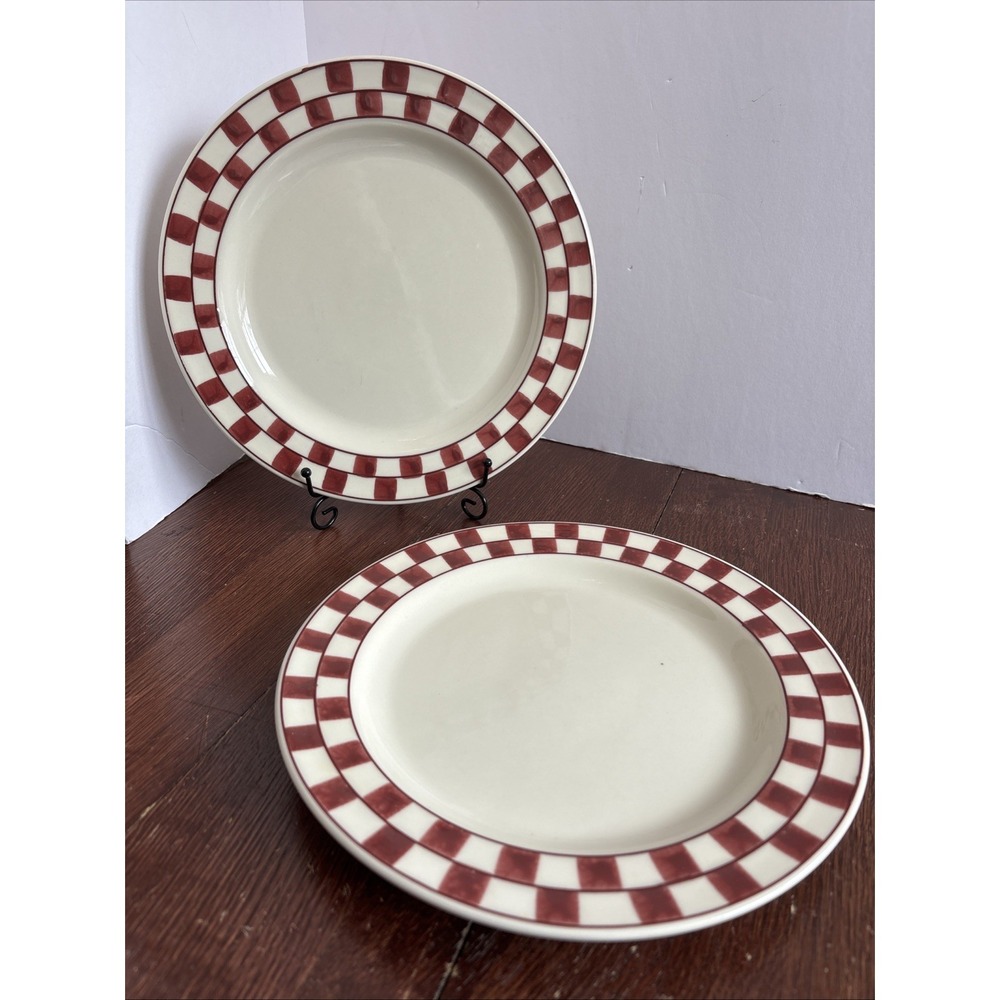 Hartstone Red Checks Dinner 11.25" Dinner Plates, Nice Vintage Set Of 2